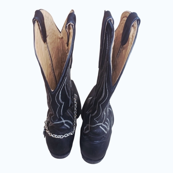 Vintage Black Silver Cowboy Western Boots Made In Mexico Size 7B - Picture 3 of 5